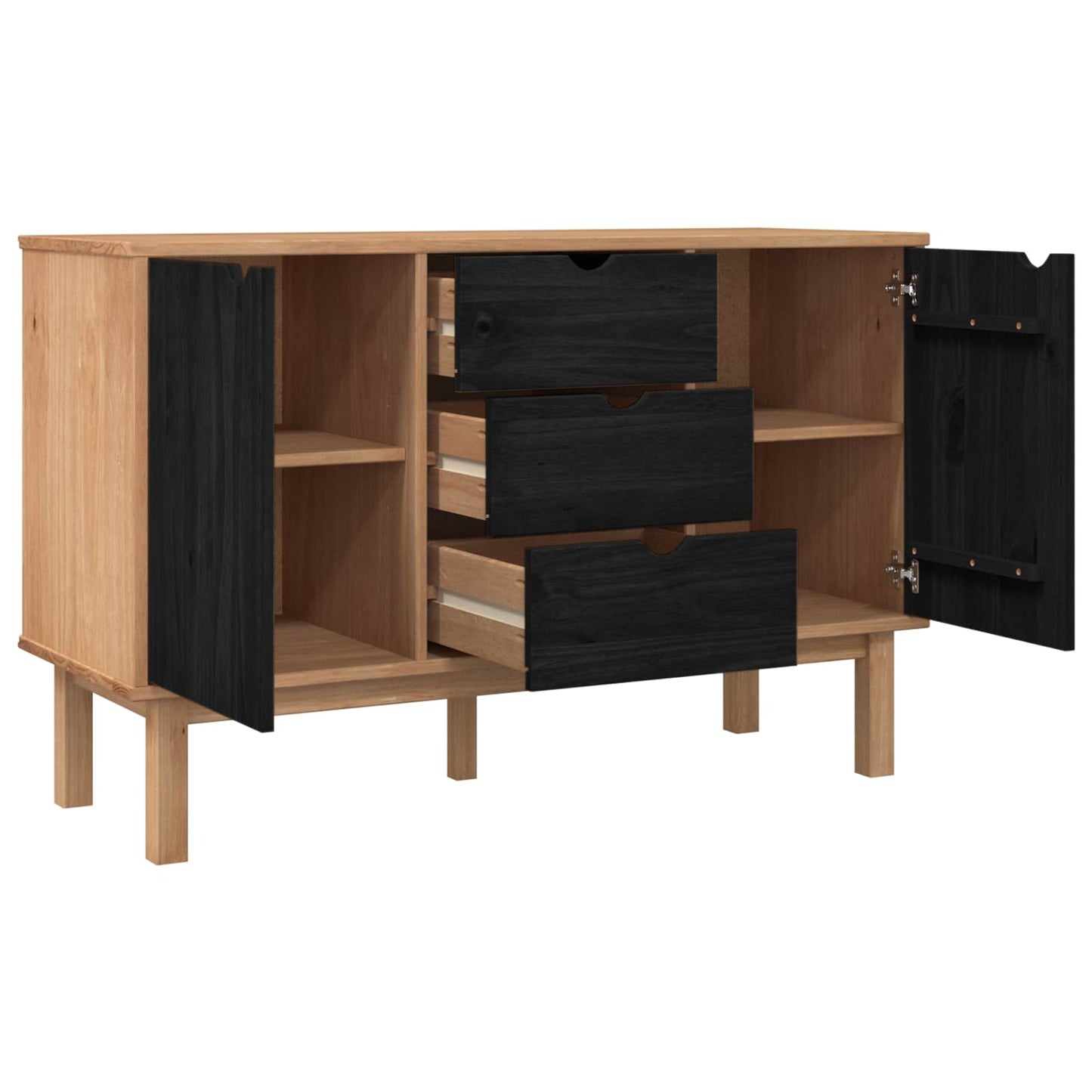 Sideboard OTTA Sort 113,5 x 43 x 73 cm Massivt fyrretræ