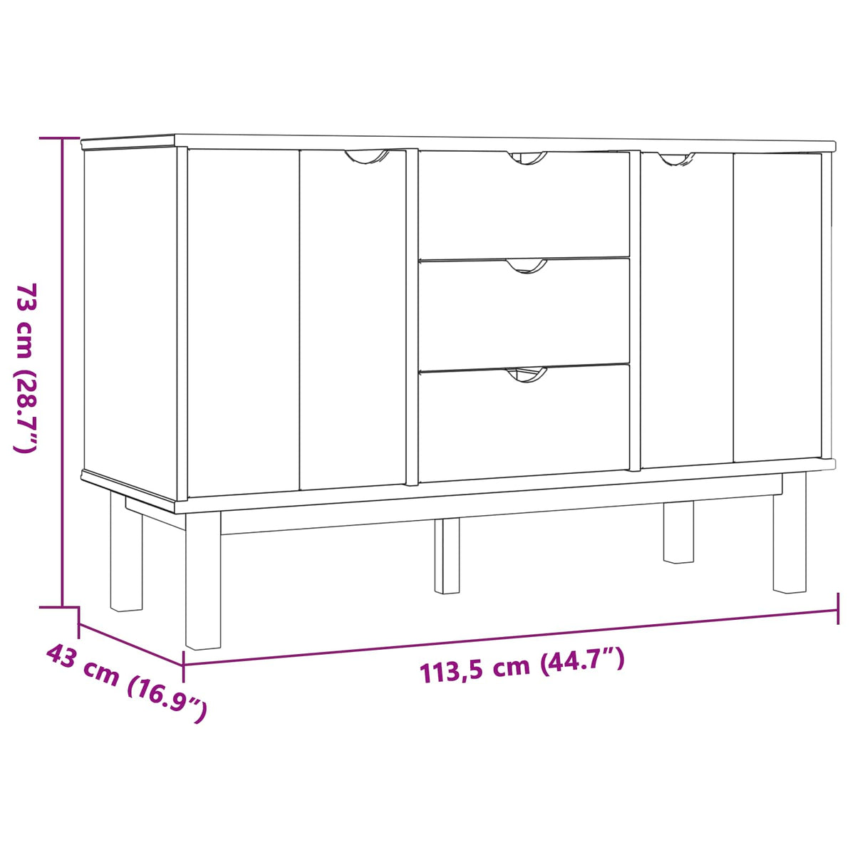 Sideboard OTTA Sort 113,5 x 43 x 73 cm Massivt fyrretræ