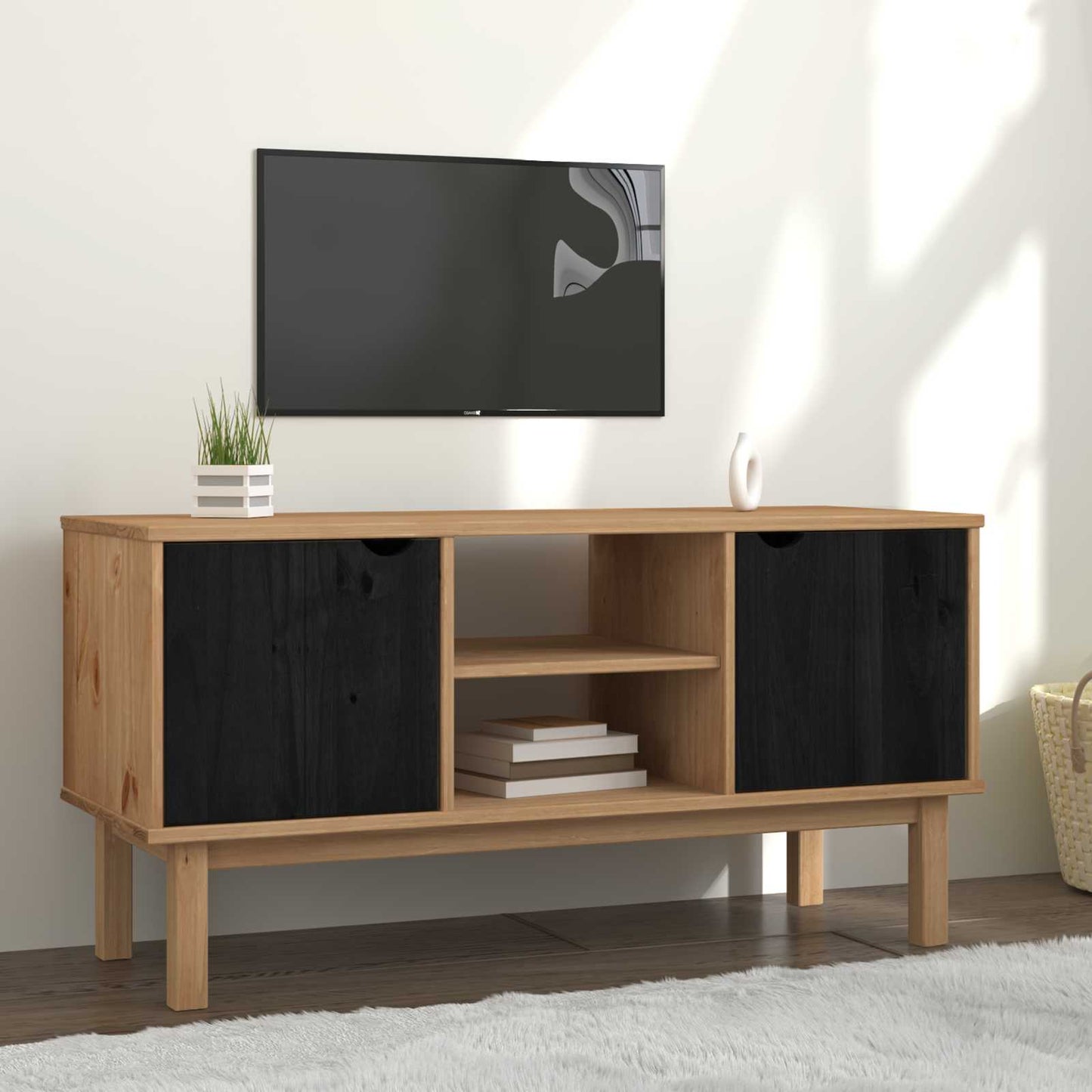 TV-bord OTTA 113,5 x 43 x 57 cm Sort Massivt fyrretræ