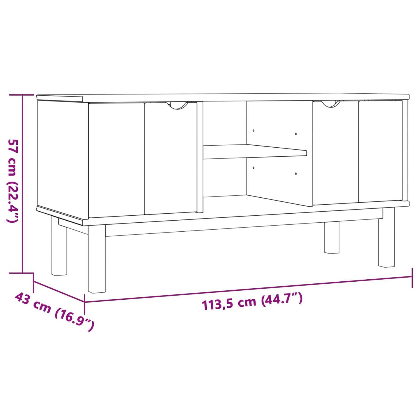 TV-bord OTTA 113,5 x 43 x 57 cm Sort Massivt fyrretræ