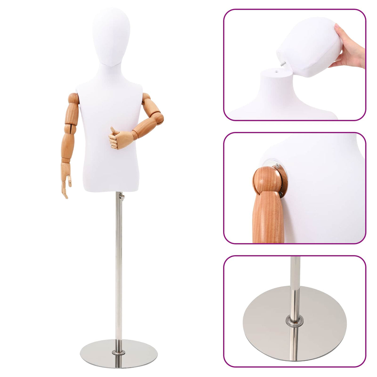 Justerbar 120-150 cm Mannequin med Base Unisex PP Hvid