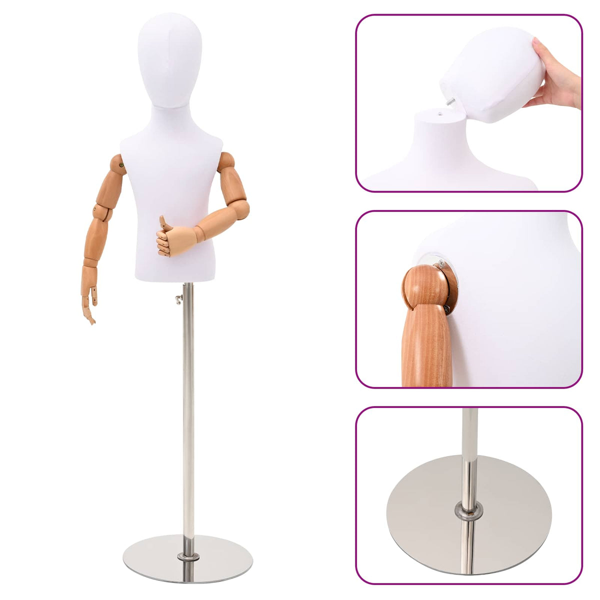Justerbar 120-157 cm Mannequin med Base Unisex PP Hvid
