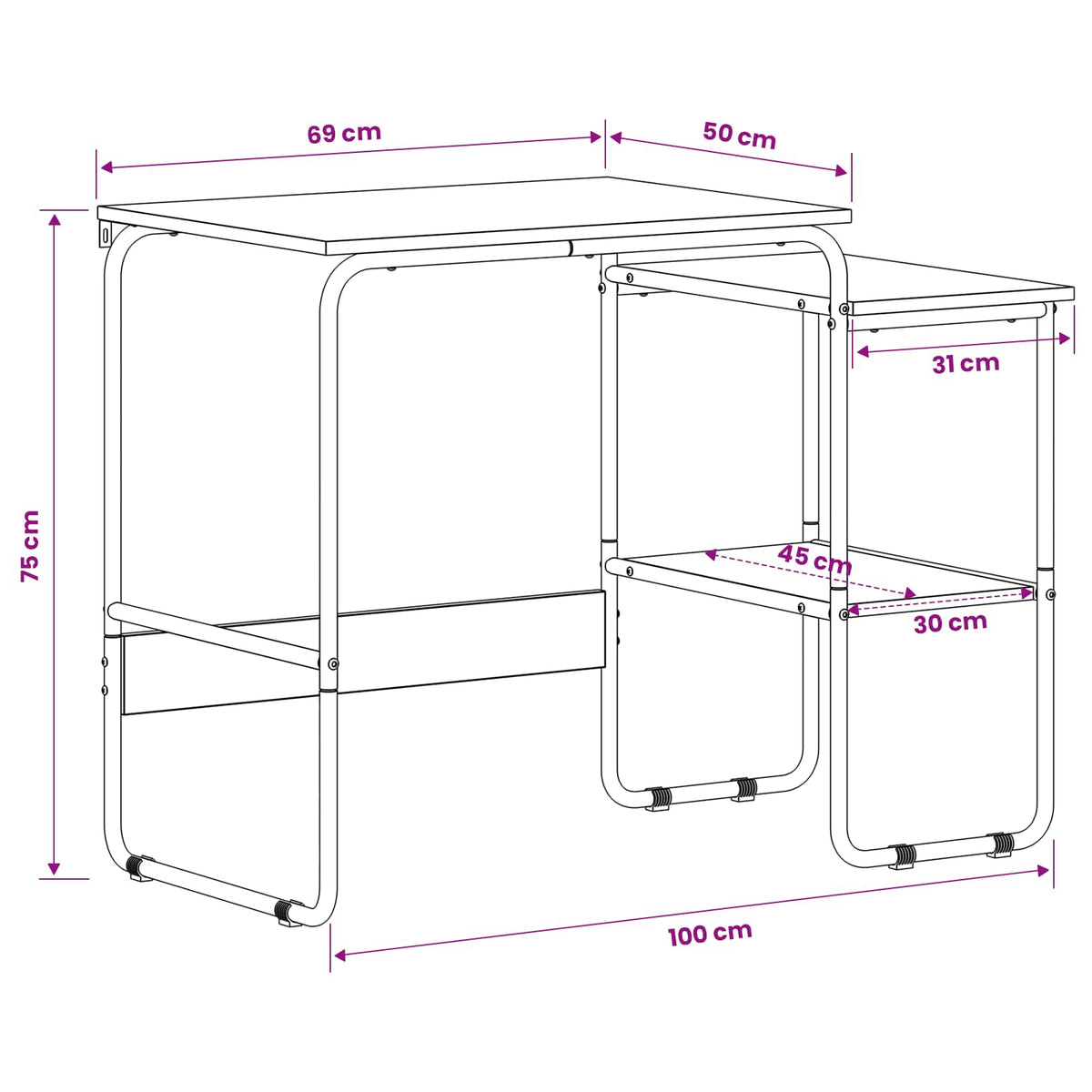 Skrivebord med opbevaring Sort eg 100 x 50 x 75 cm