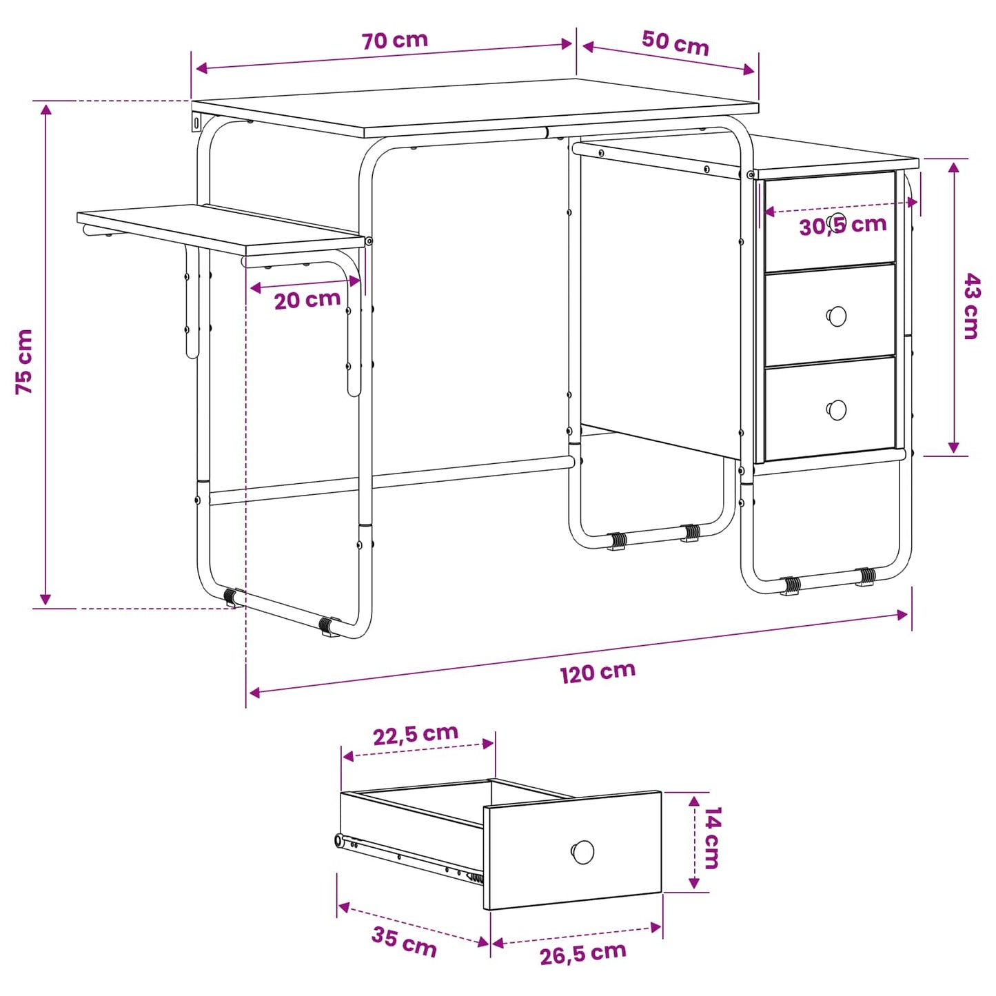 Skrivebord med opbevaring Røget eg 120 x 50 x 75 cm