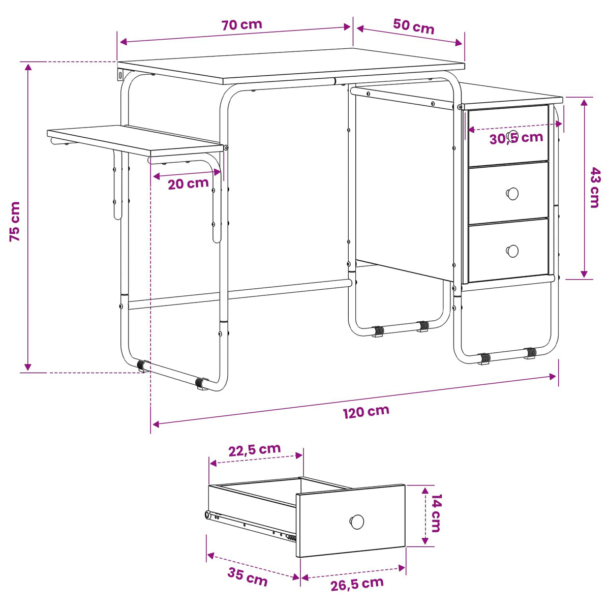 Skrivebord med opbevaring Artisan-eg 120 x 50 x 75 cm
