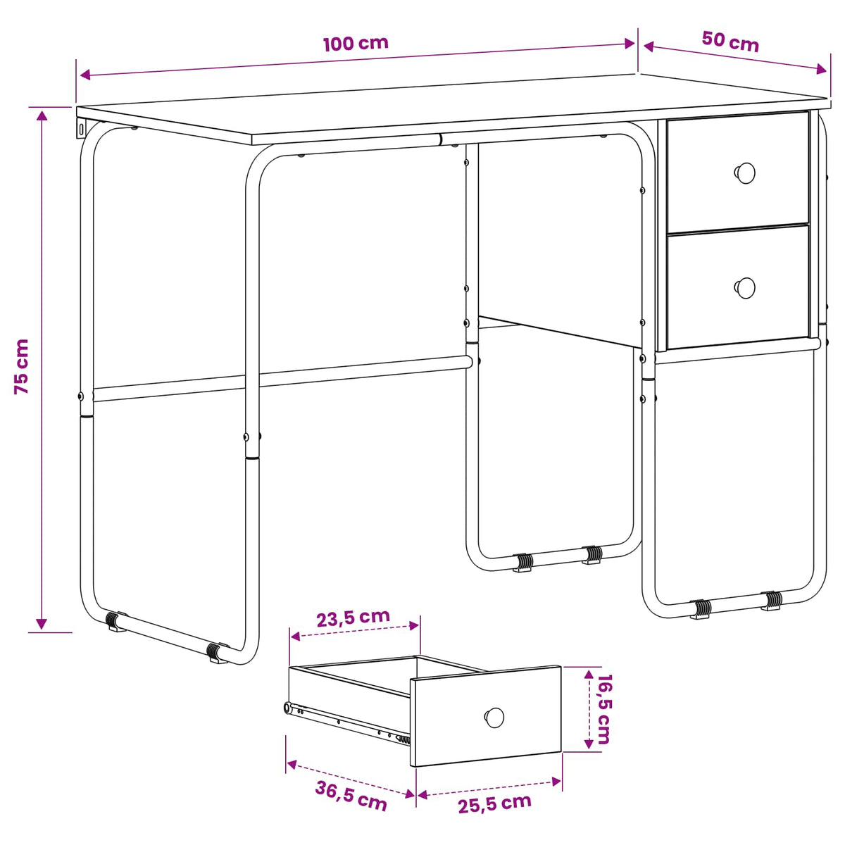 Skrivebord med opbevaring Sort eg 100 x 50 x 75 cm