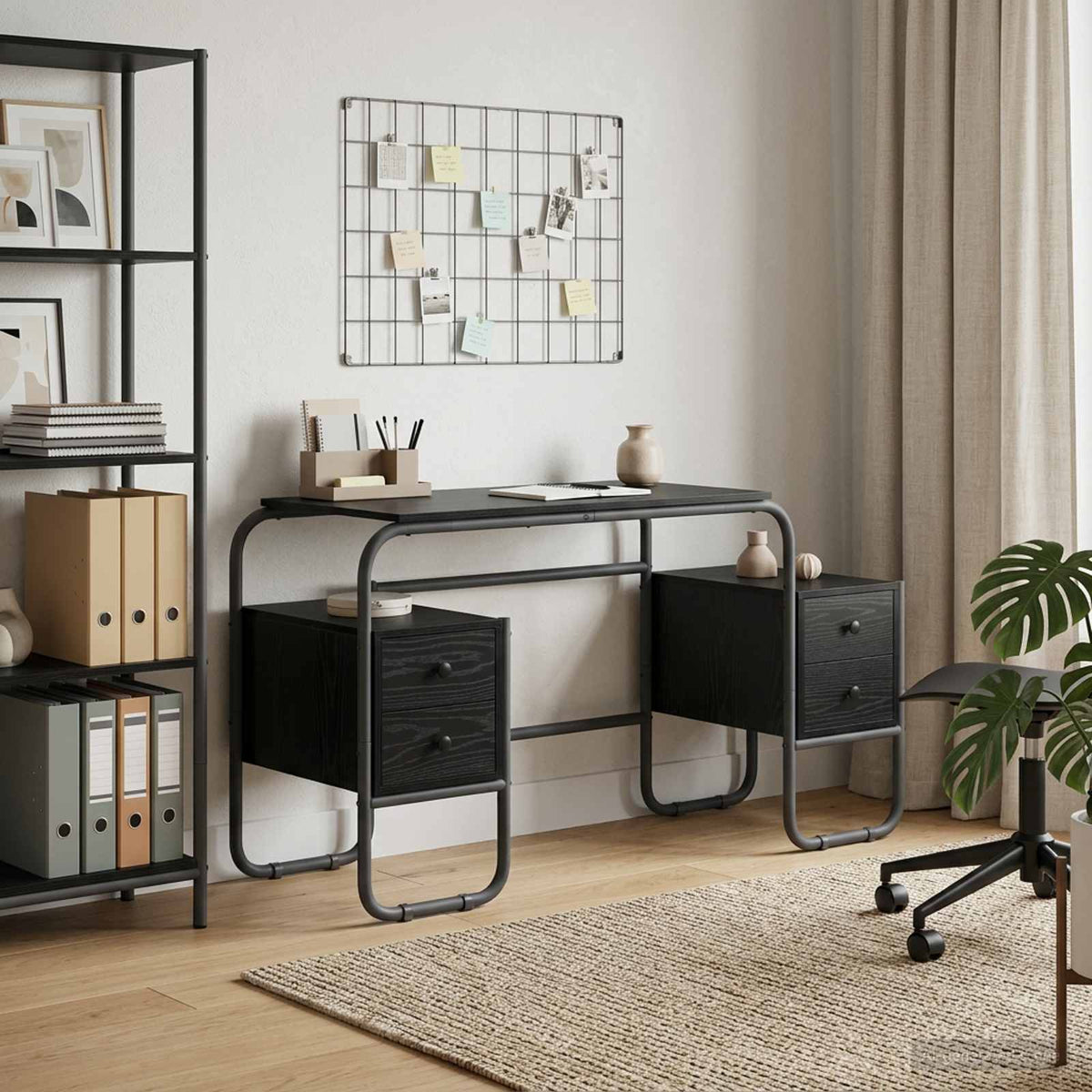 Skrivebord med opbevaring Sort eg 145 x 50 x 75 cm