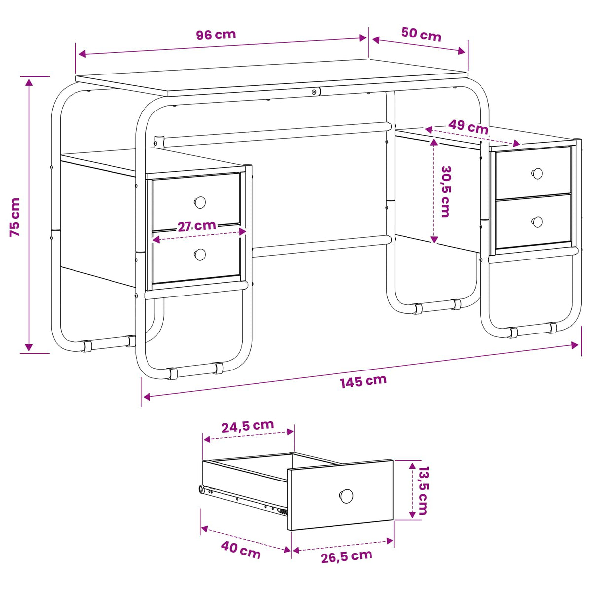 Skrivebord med opbevaring Sort eg 145 x 50 x 75 cm