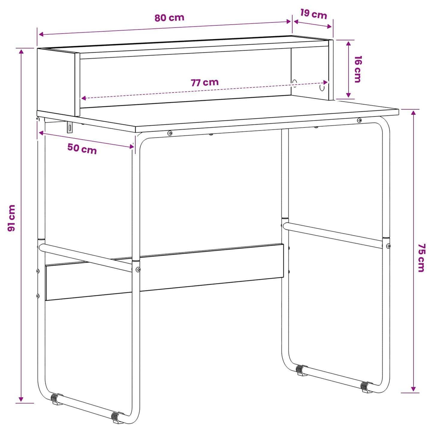 Skrivebord med opbevaring Sonoma-eg 80 x 50 x 91 cm