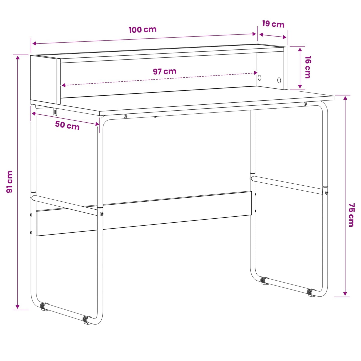 Skrivebord med opbevaring Sonoma-eg 100 x 50 x 91 cm