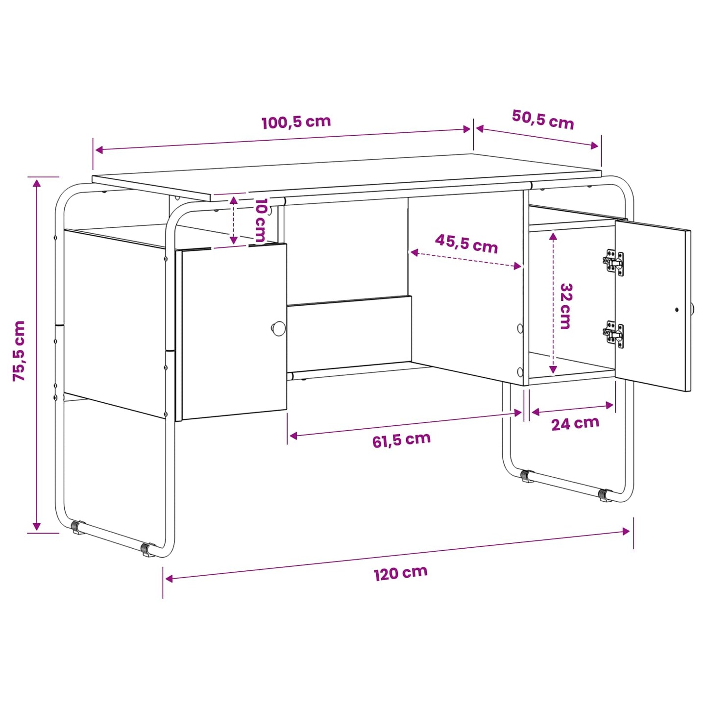 Skrivebord med opbevaring Grå Sonoma 120 x 50,5 x 75,5 cm