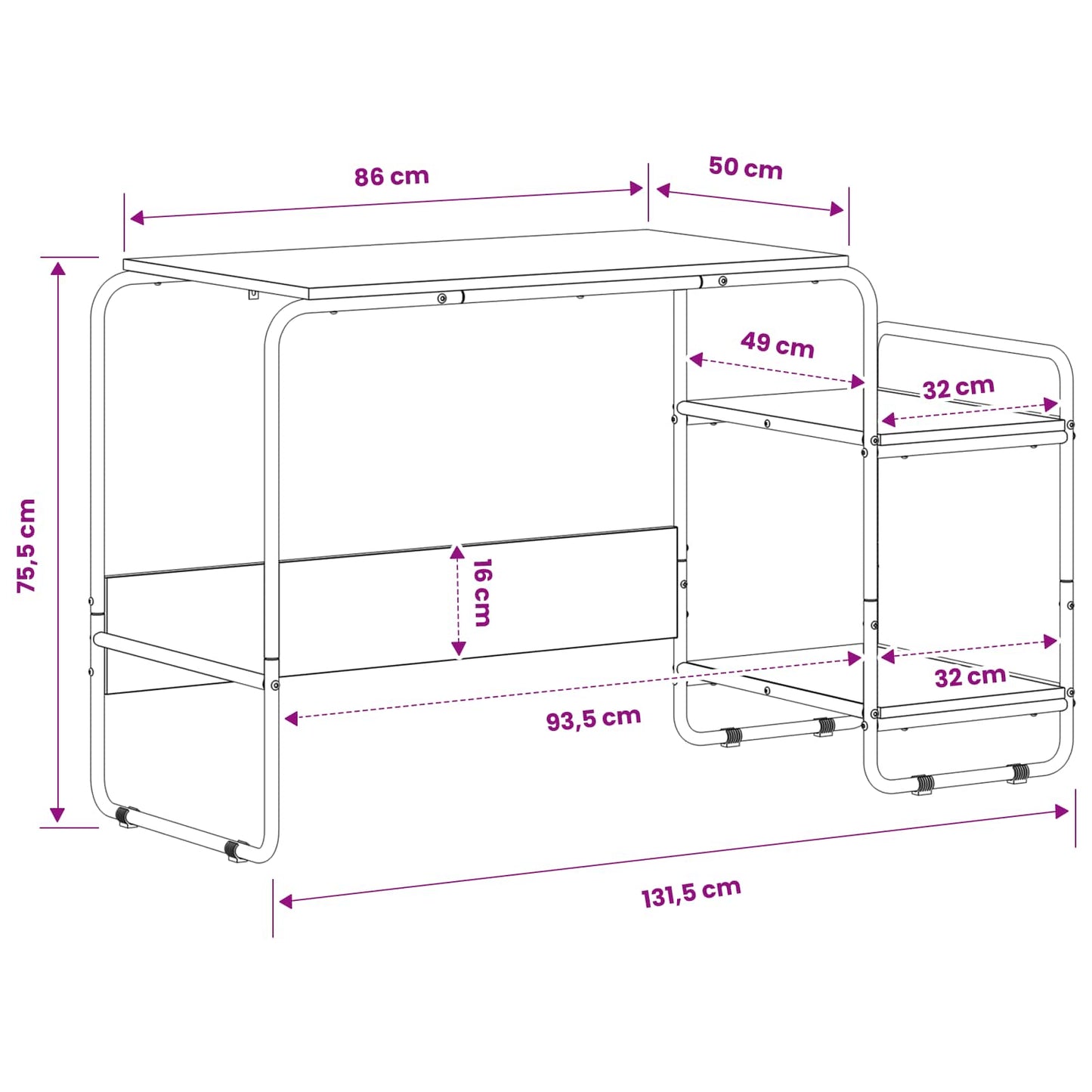 Skrivebord med opbevaring Sonoma-eg 131,5 x 50 x 75,5 cm