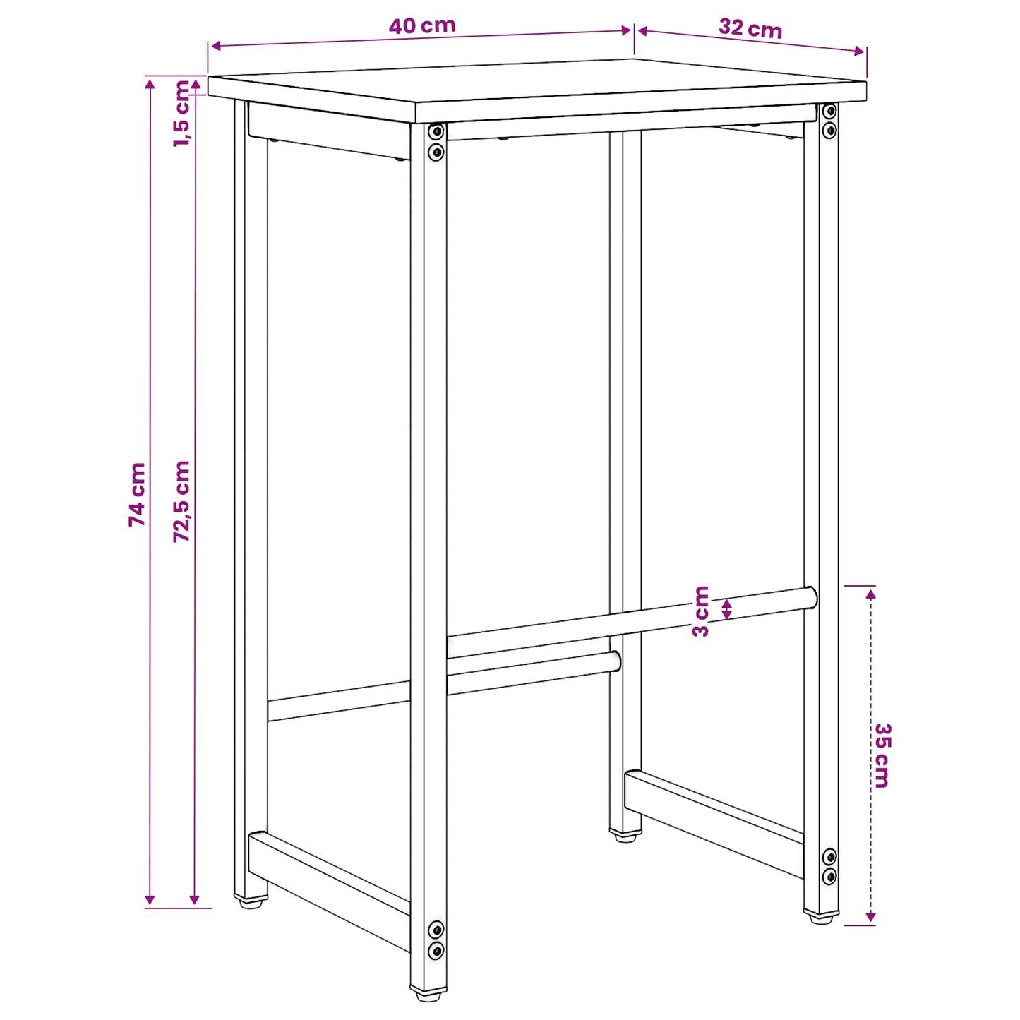 Barbænk Gammelt træ 40 x 32 x 74 cm Konstrueret træ