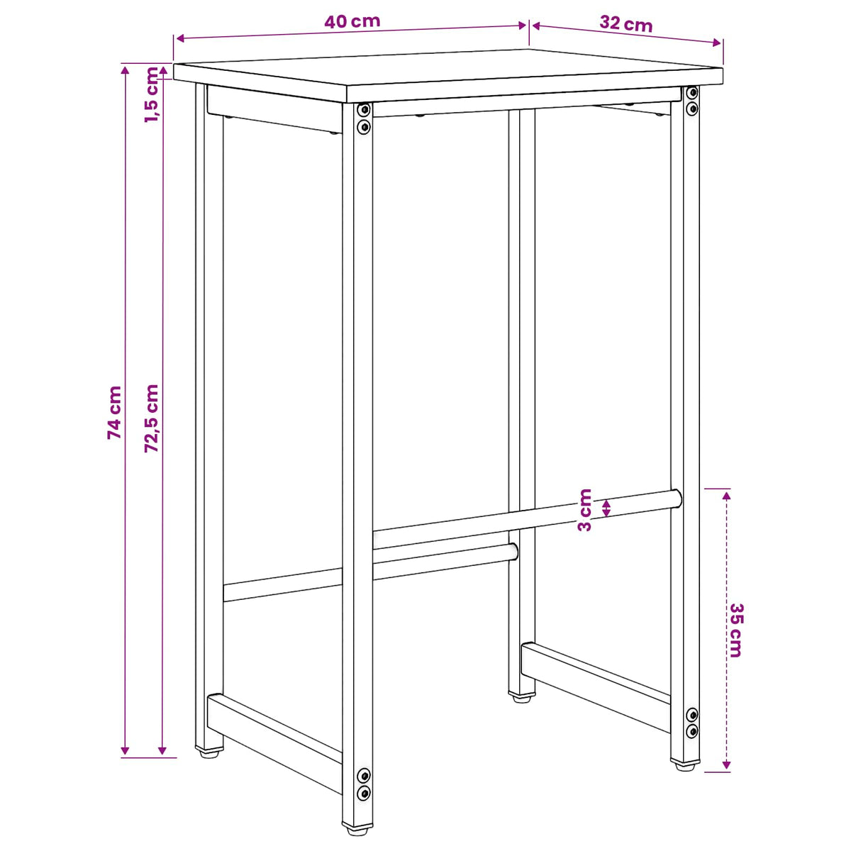 Barbænk 2 stk. Gammelt træ 40 x 32 x 74 cm Konstrueret træ