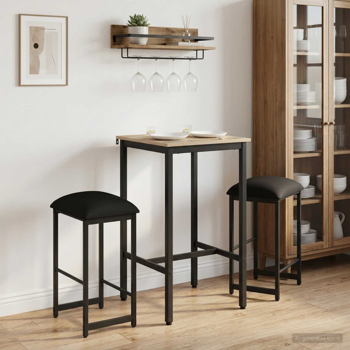 Barbænk 2 stk. Sort 40 x 32 x 74 cm Konstrueret træ