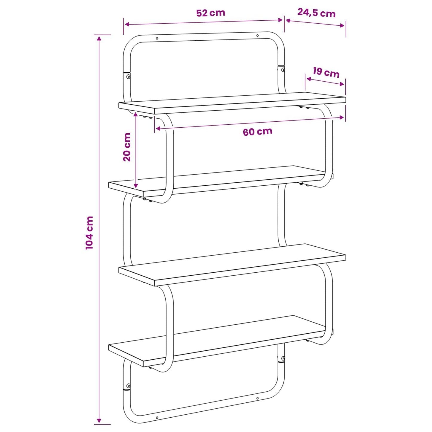 4-lags væghylde Røget eg 60 x 24,5 x 104 cm Konstrueret træ