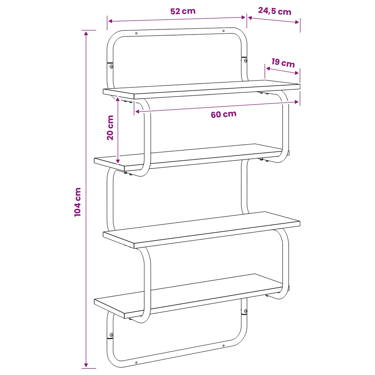 4-lags væghylde Gammelt træ 60 x 24,5 x 104 cm Konstrueret træ