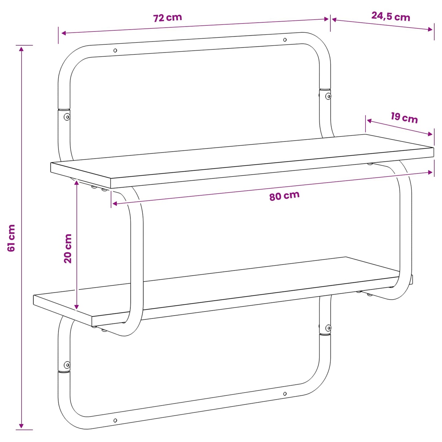 Væghylde med 2 etager Sonoma-eg 80 x 24,5 x 61 cm