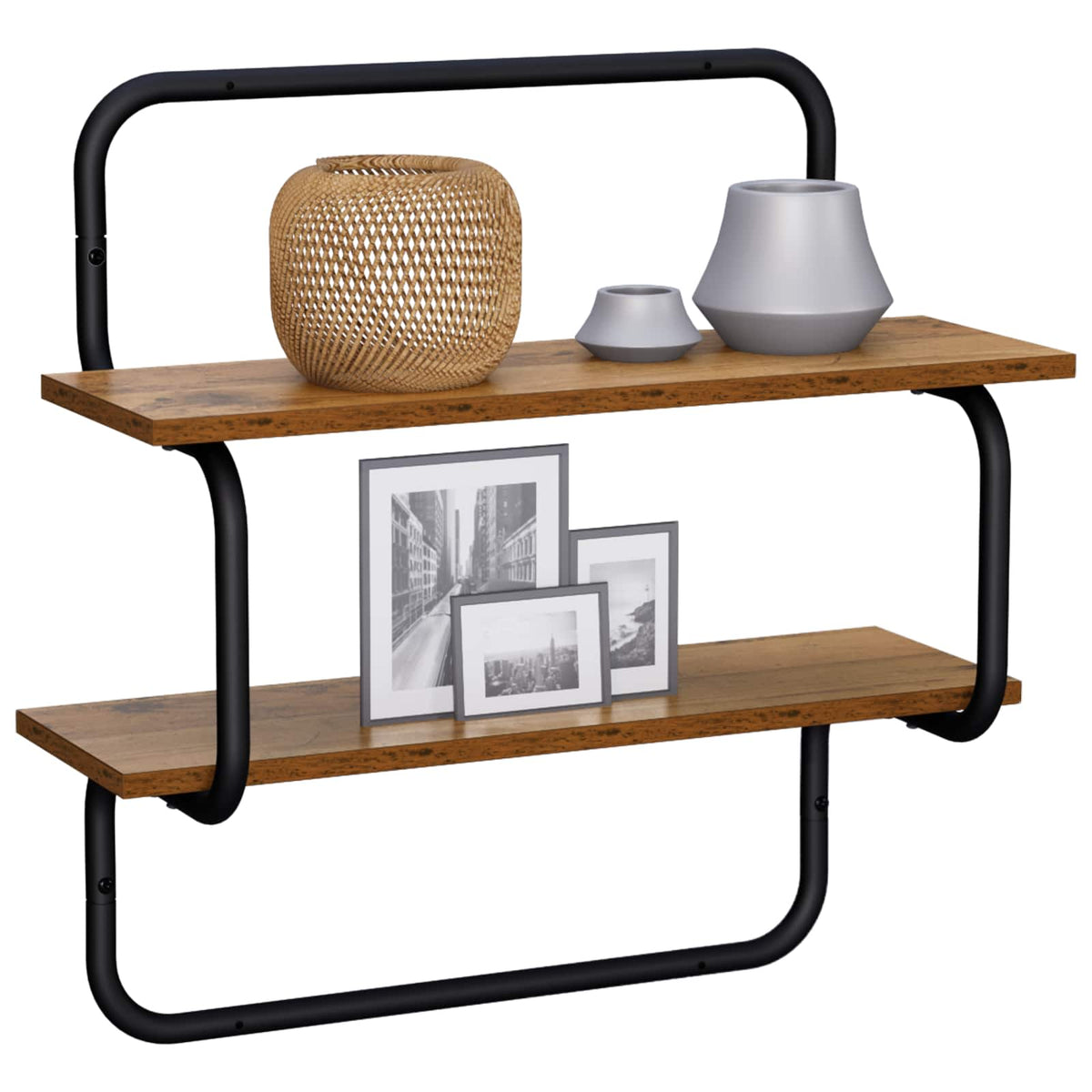 Væghylde med 2 niveauer Gammelt træ 80 x 24,5 x 61 cm