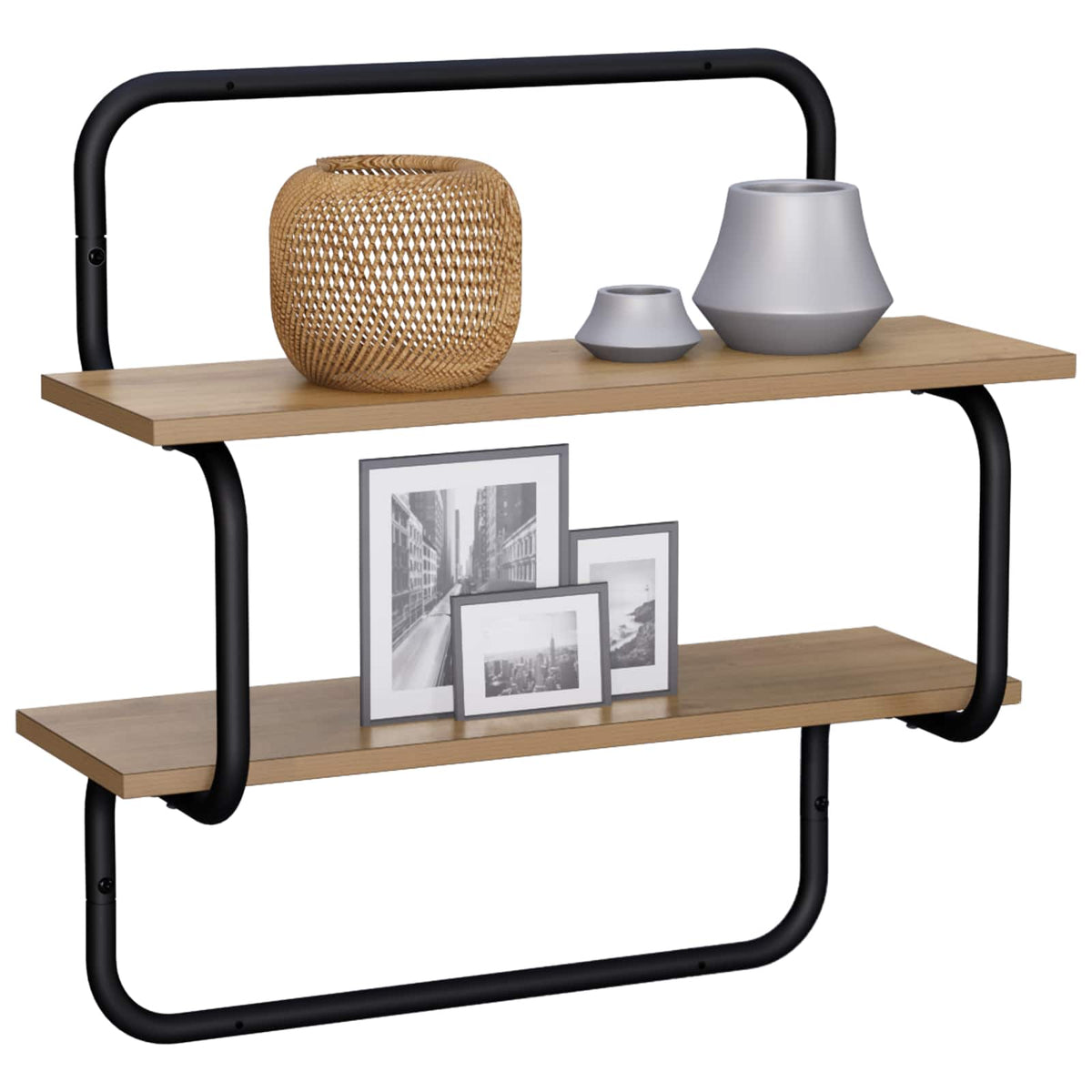 Væghylde med 2 niveauer Artisan-eg 80 x 24,5 x 61 cm