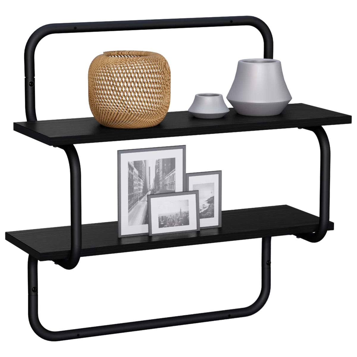 Væghylde i 2 niveauer Sort eg 40 x 24,5 x 61 cm Konstrueret træ