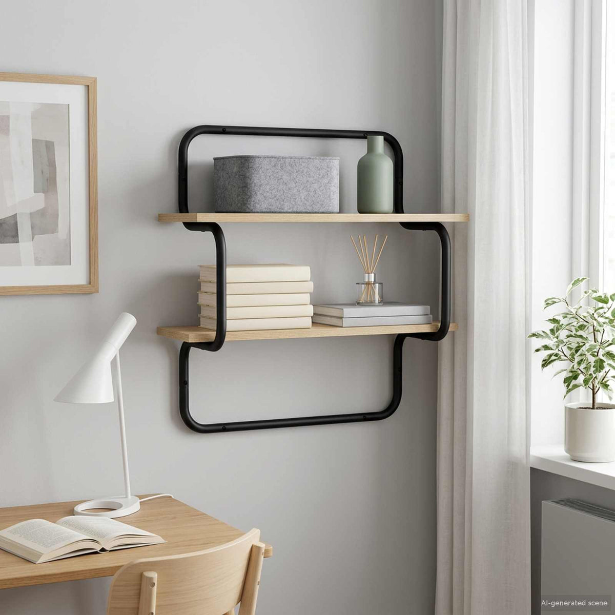 2-etagers væghylde Sonoma-eg 40 x 24,5 x 61 cm Konstrueret træ