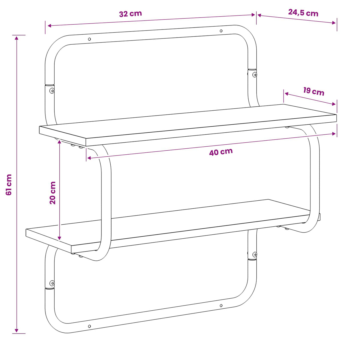 Væghylde med 2 niveauer Artisan-eg 40 x 24,5 x 61 cm