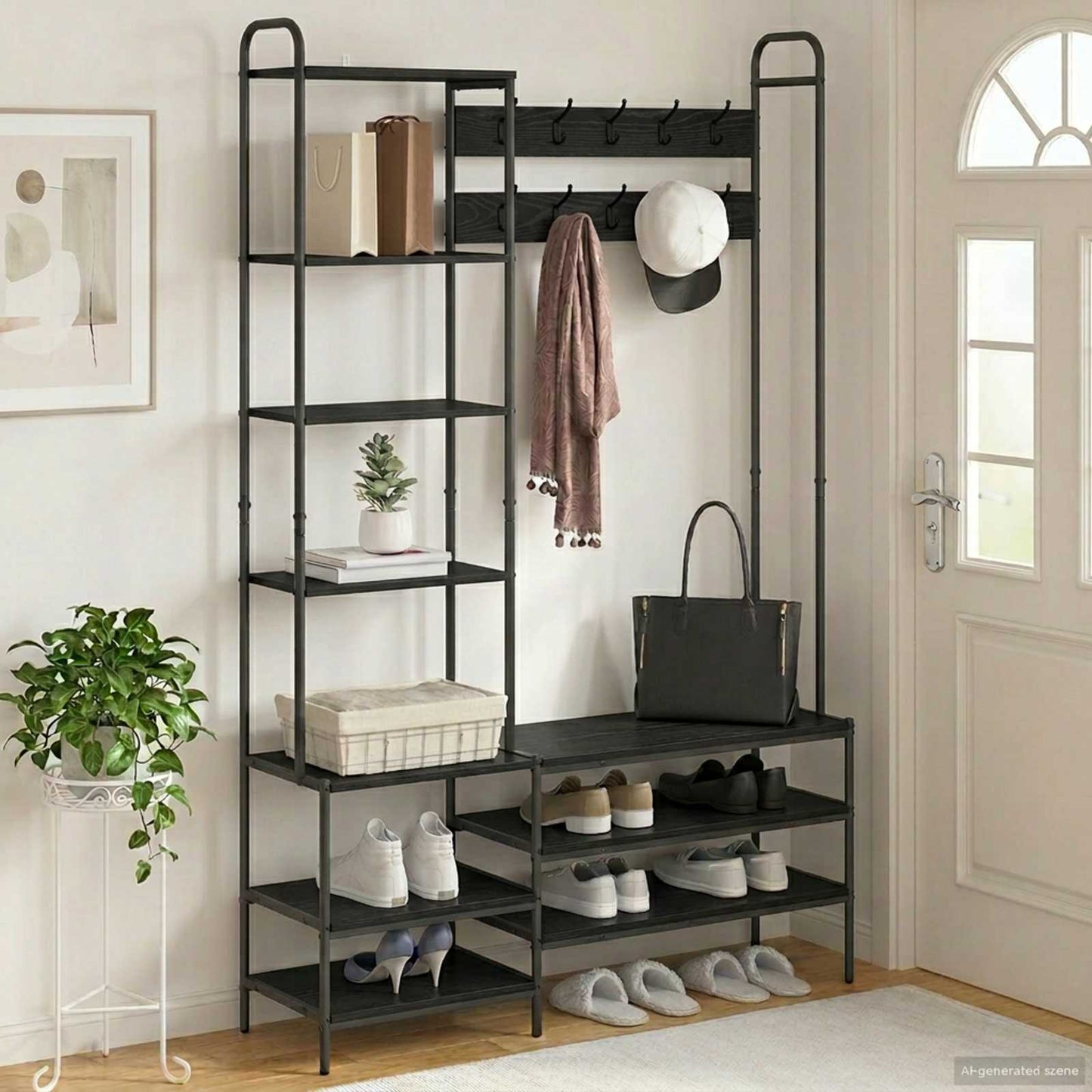 Knagerække med sko bænk Sort eg 120,5 x 34 x 190 cm