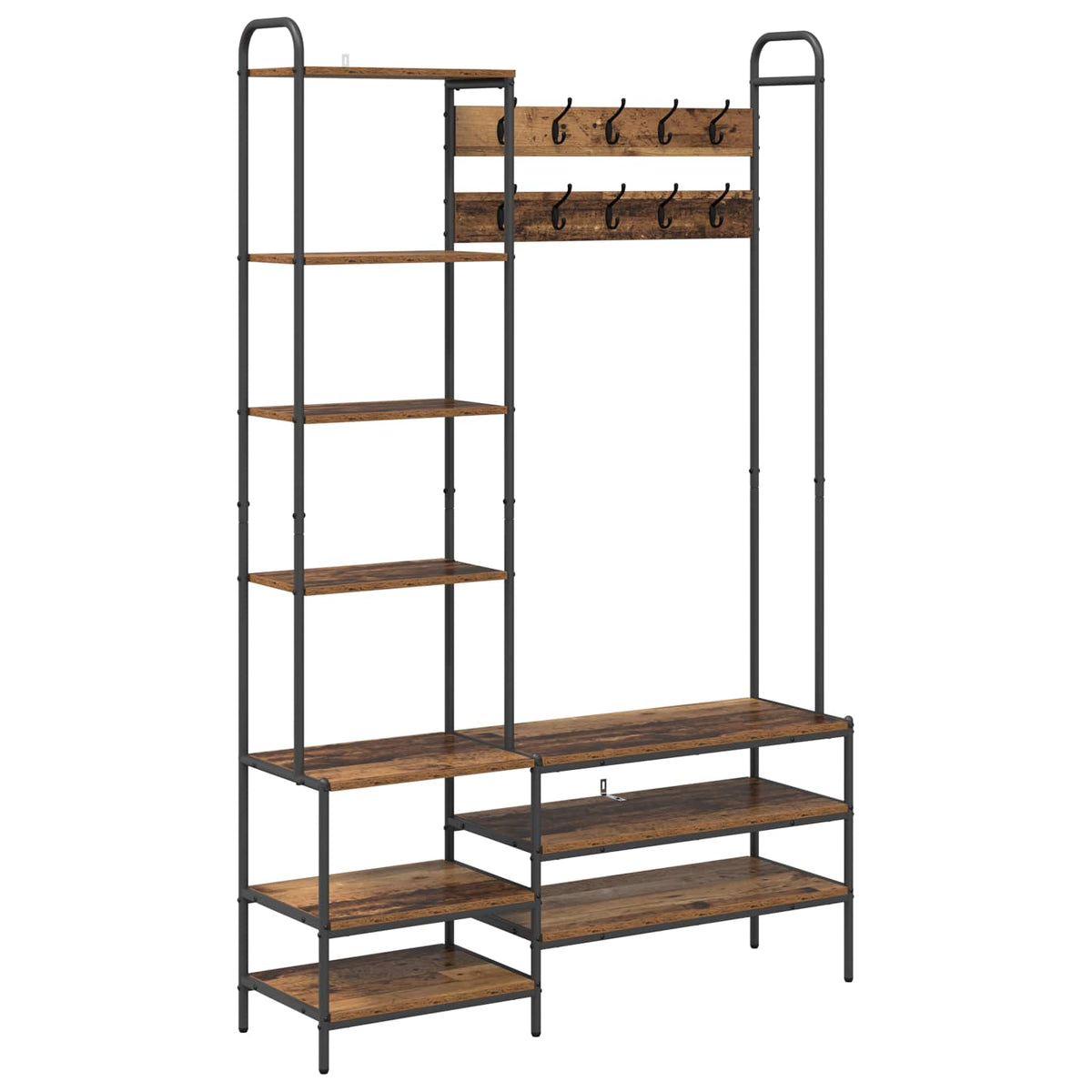 Knagerække med sko bænk Gammelt træ 120,5 x 34 x 190 cm