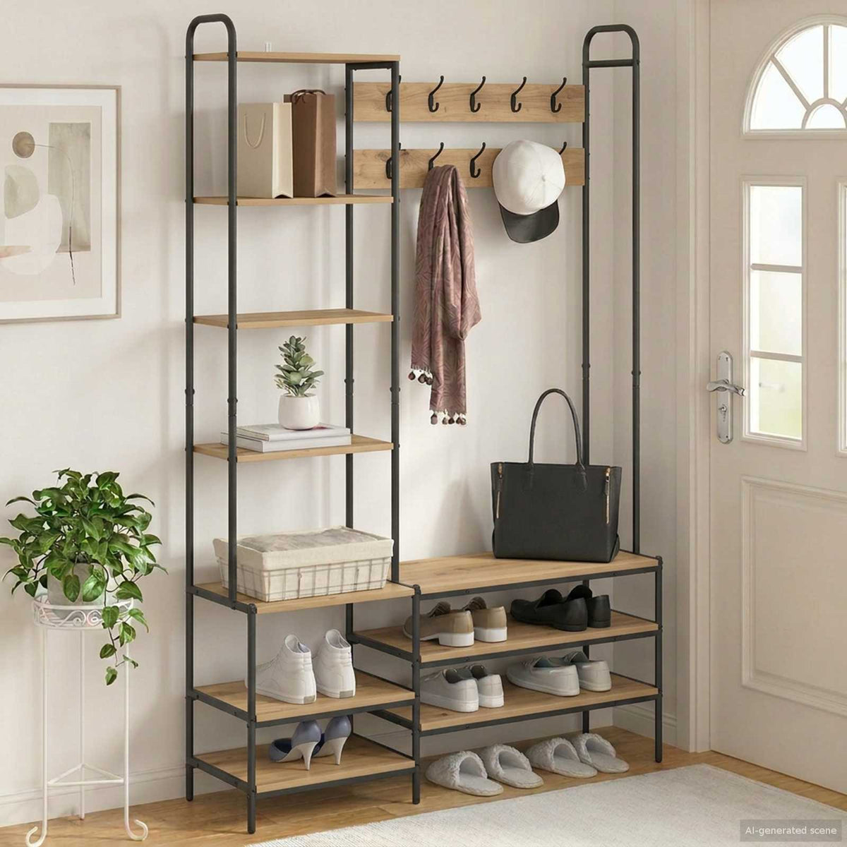 Knagerække med sko bænk Artisan-eg 120,5 x 34 x 190 cm