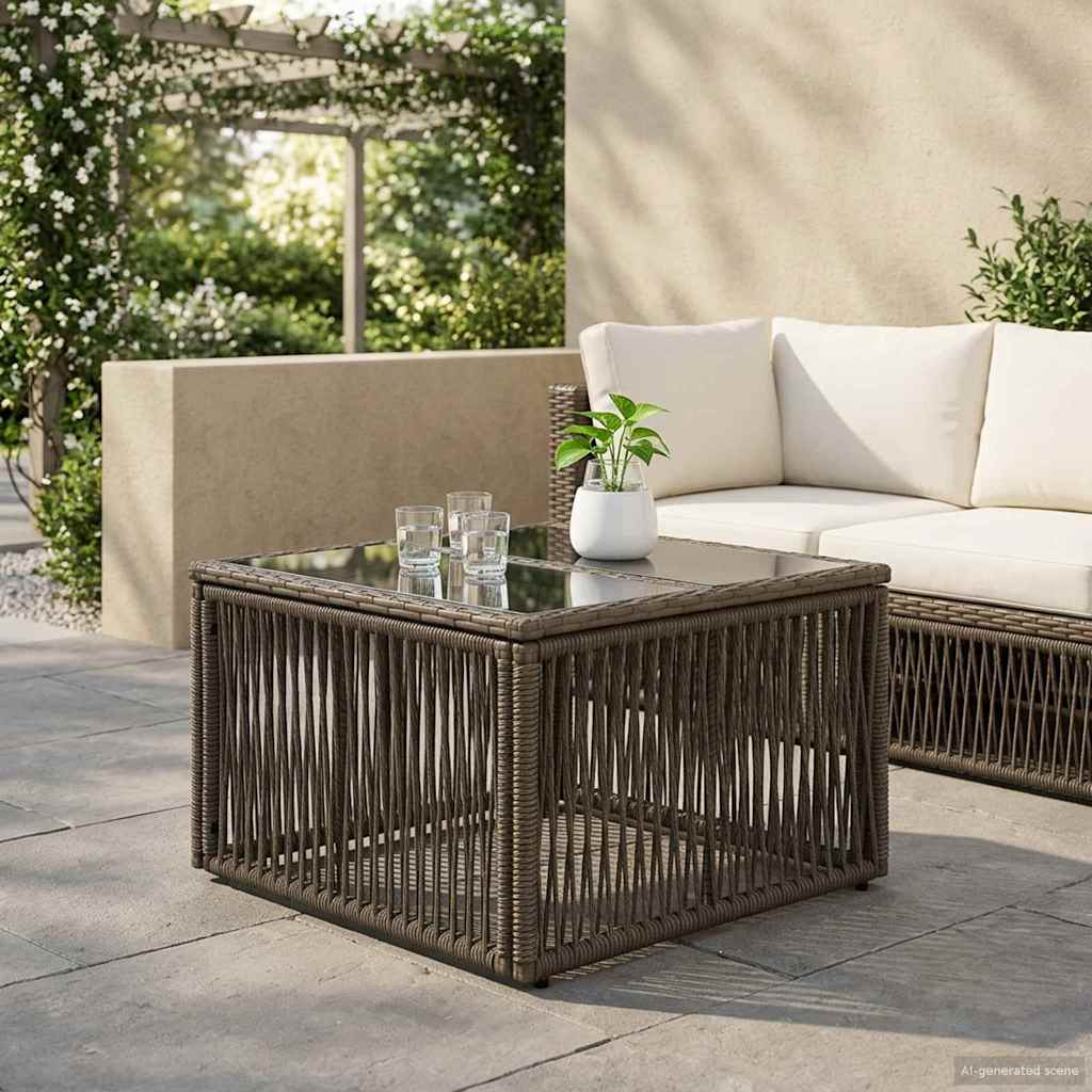 Havemøbel Bord Grå og sort 55 x 55 x 37 cm PE Rattan og Glas