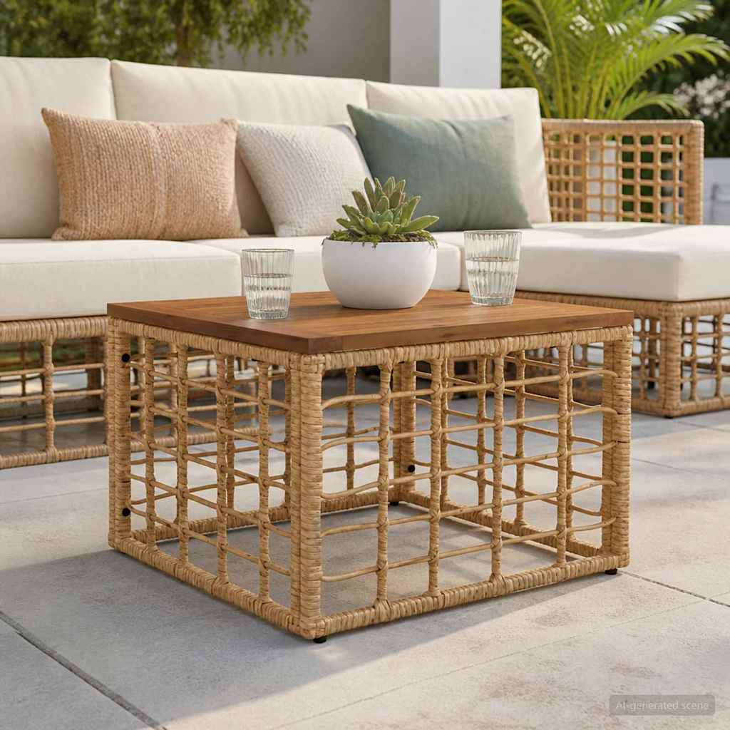 Havemøbel Bord Naturfarvet 55 x 55 x 37 cm PE Rattan og Glas