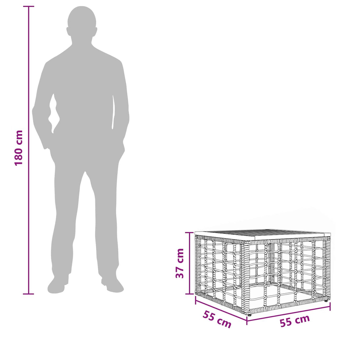 Havemøbel Bord Naturfarvet 55 x 55 x 37 cm PE Rattan og Glas