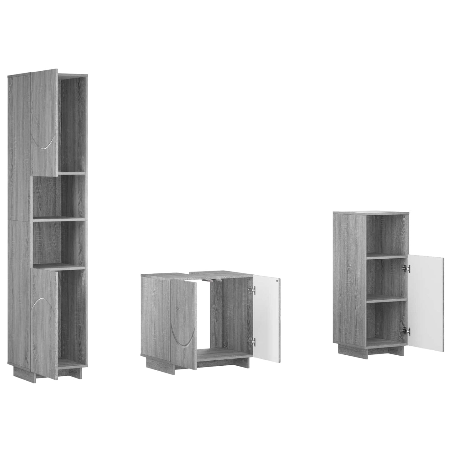 Badeværelsesskabsæt 3 stk. Grå Sonoma Konstrueret træ