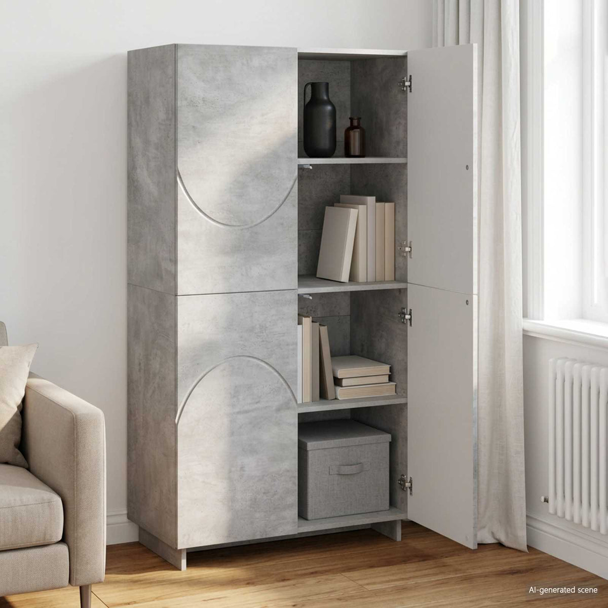 Highboard Betongrå 79 x 41 x 151 cm Konstrueret træ