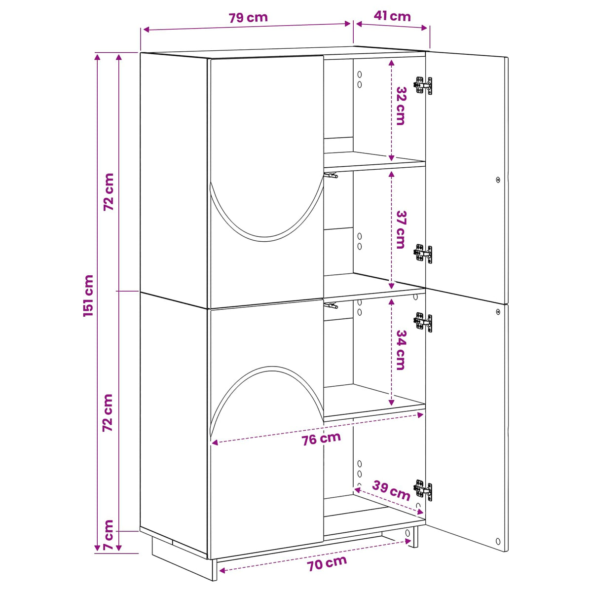 Highboard Røget eg 79 x 41 x 151 cm Konstrueret træ