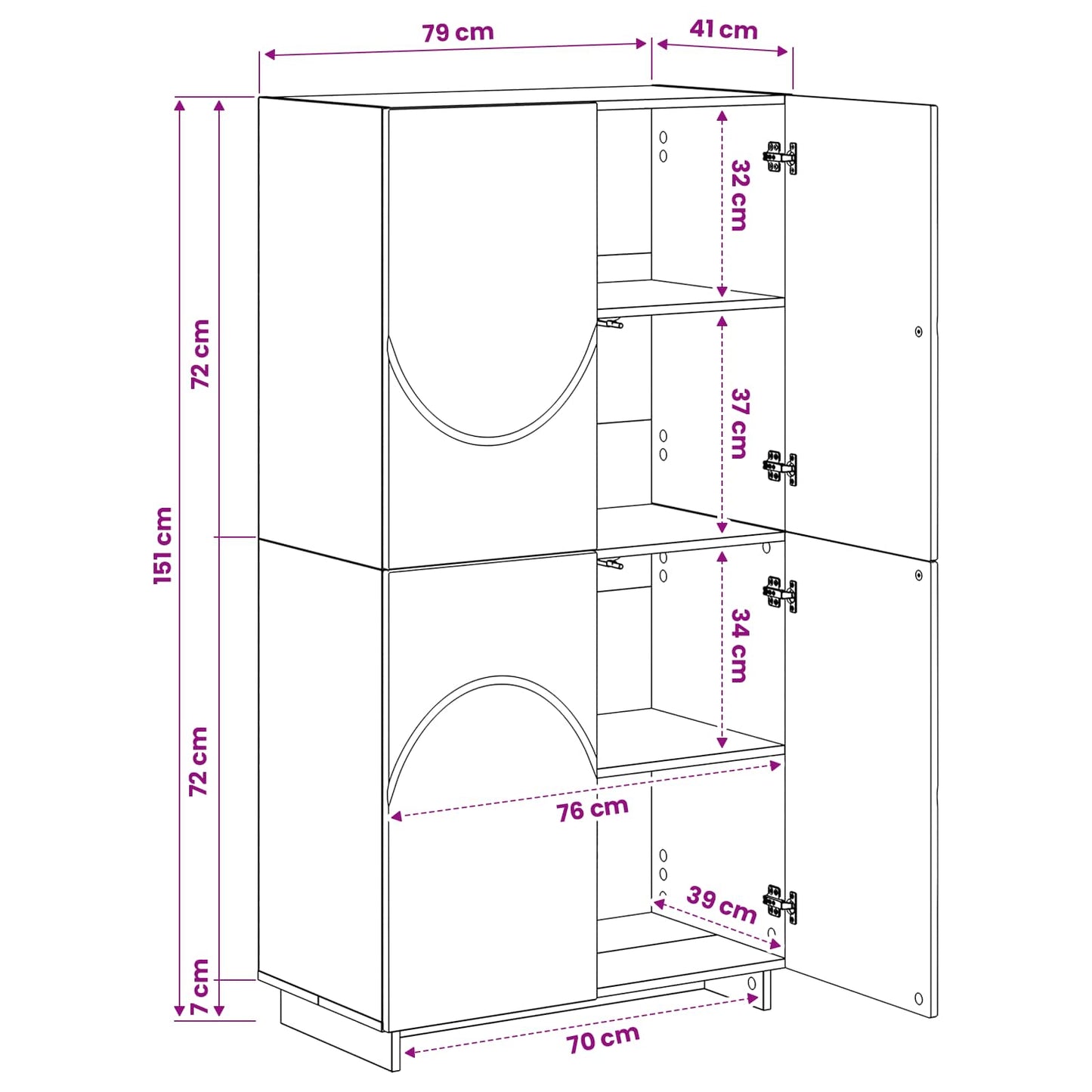 Highboard Artisan-eg 79 x 41 x 151 cm Konstrueret træ
