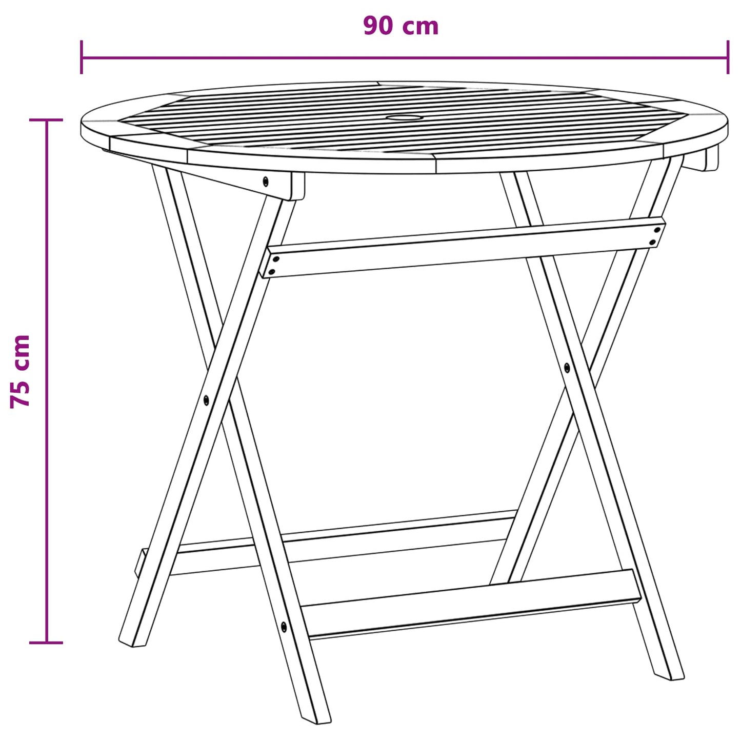 Sammenklappeligt havebord Brun Ø 90 x 75 cm