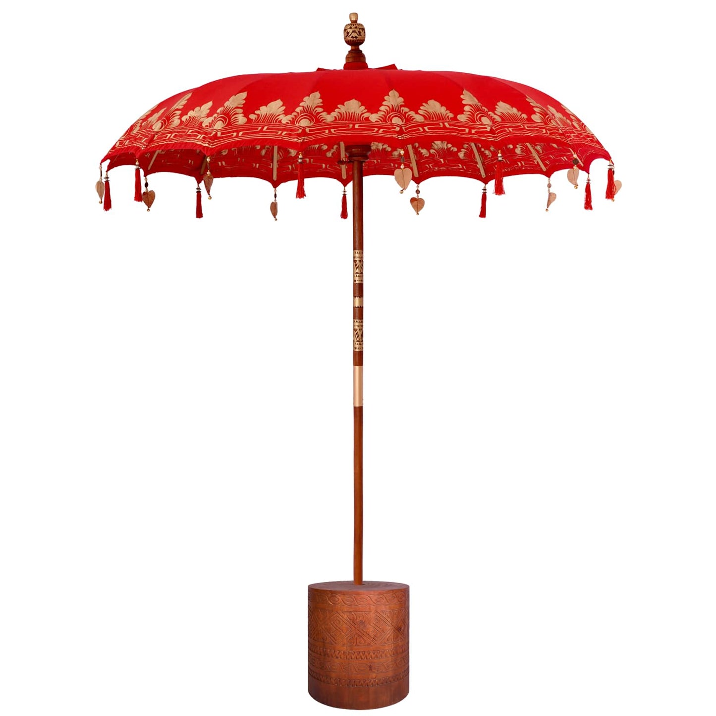 Balinesisk parasol med base 260 Rød og brun 190 x 190 x 295 cm
