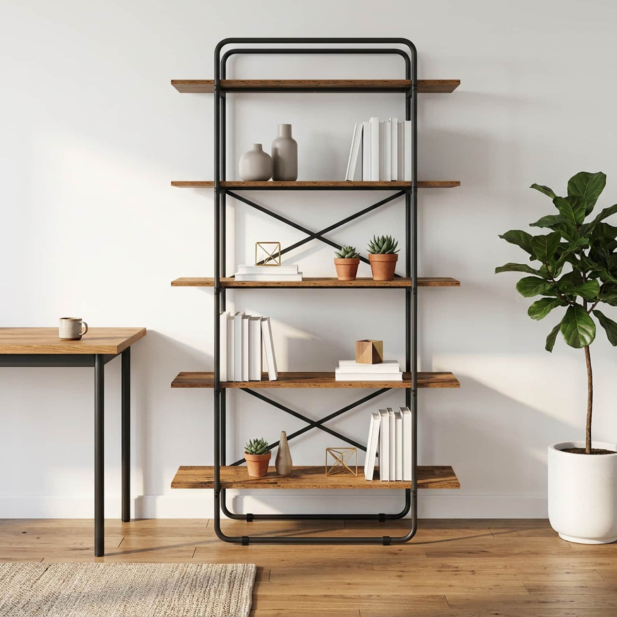 Bogreol 5 niveauer 100 x 35 x 175,5 cm PB Egetræ