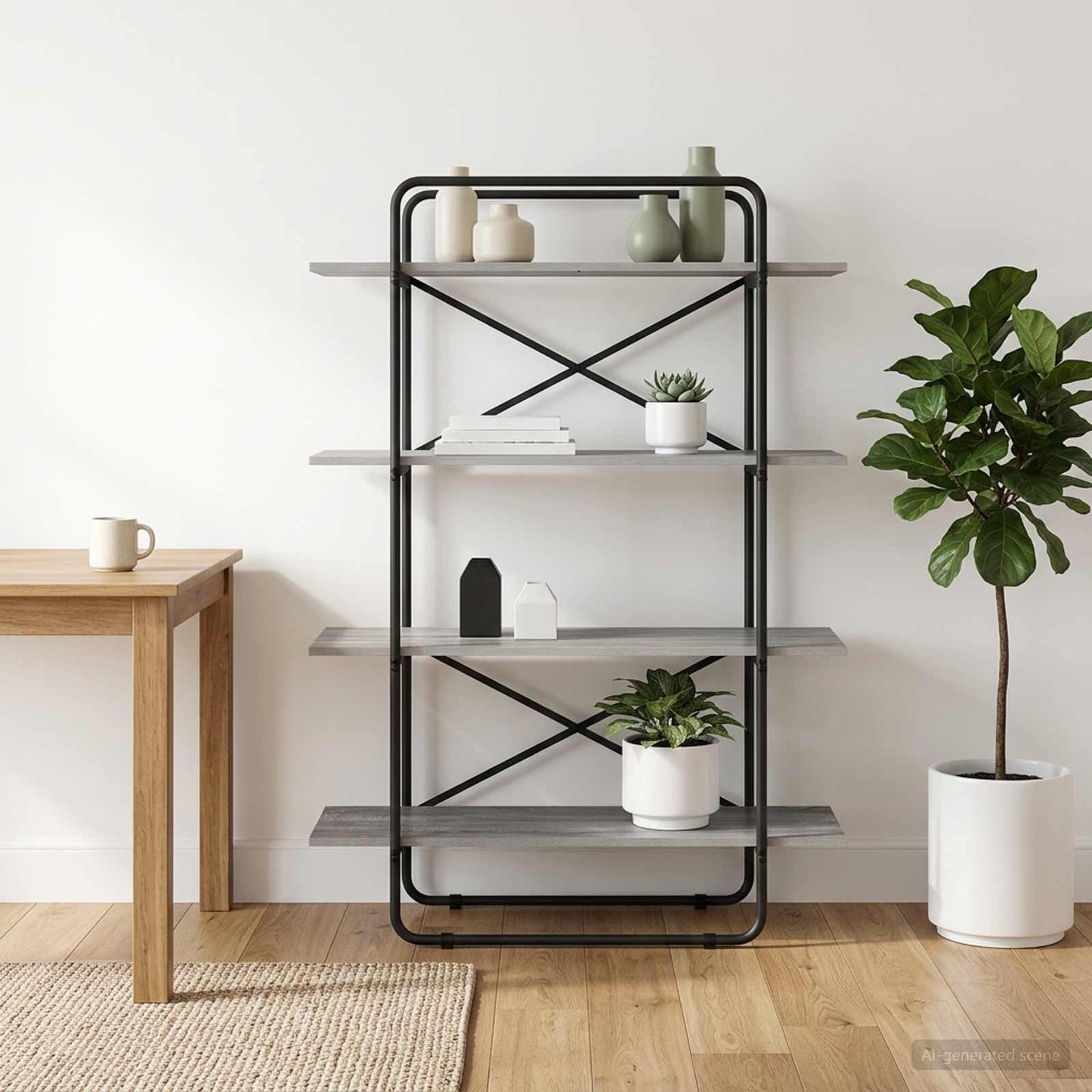 Bogreol 4 niveauer 100 x 35 x 140 cm PB Grå Sonoma