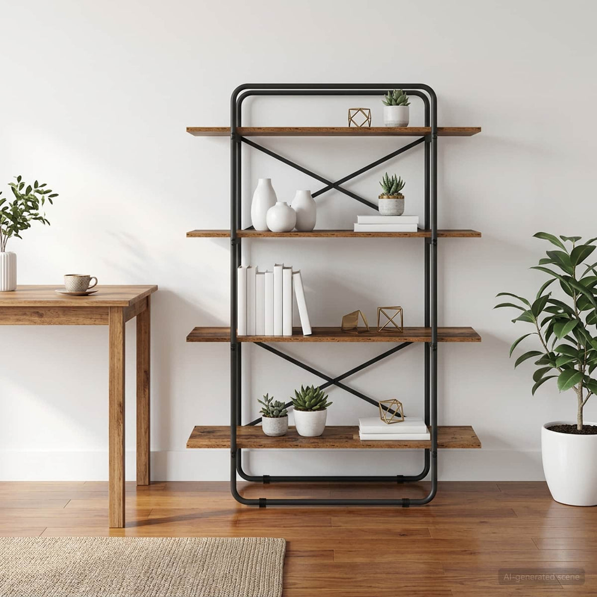 Bogreol 4 niveauer 100 x 35 x 140 cm PB Egetræ