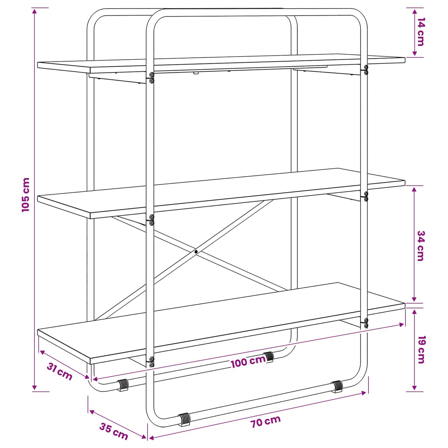 Bogreol 3 niveauer 100 x 35 x 105 cm PB Sort eg