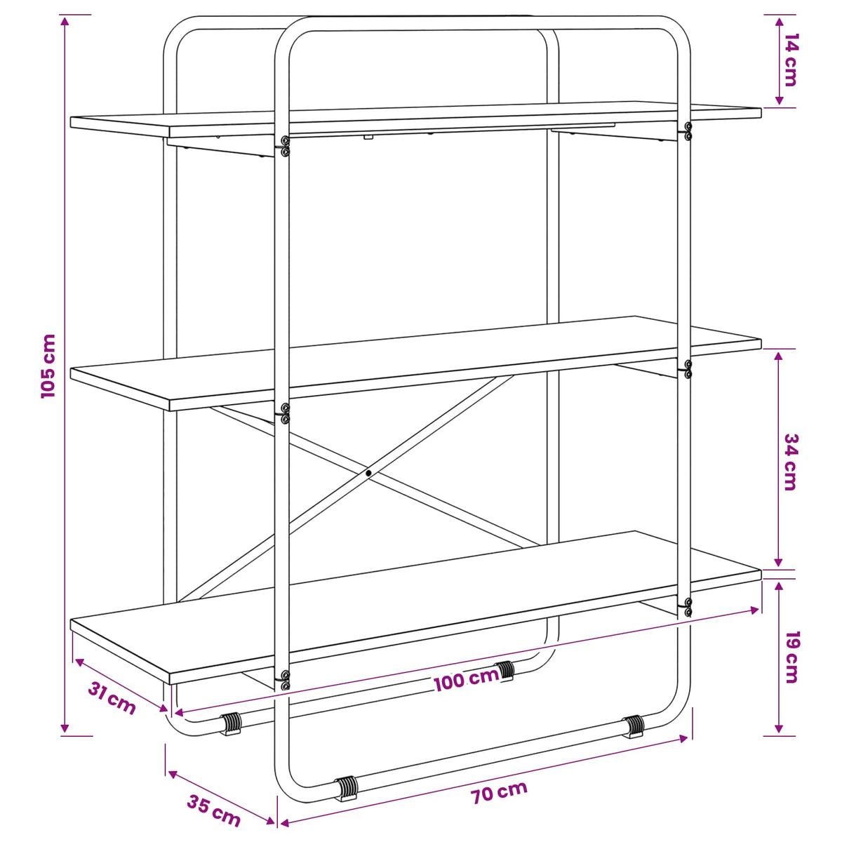 Bogreol 3 niveauer 100 x 35 x 105 cm PB Artisan-eg