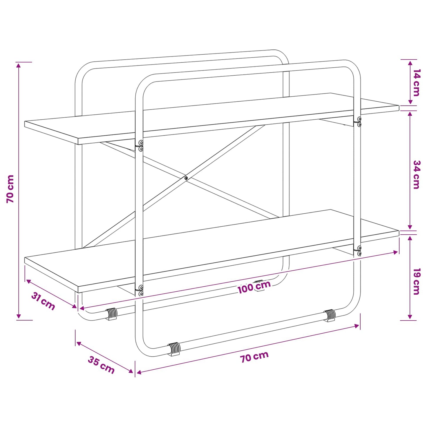 Bogreol 2 niveauer 100 x 35 x 70 cm PB Sort eg