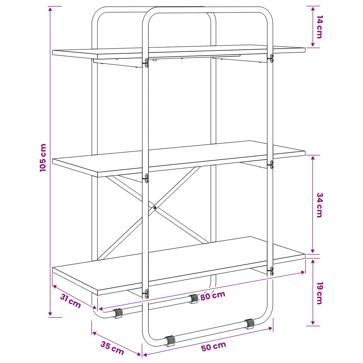 Bogreol 3 niveauer 80 x 35 x 105 cm PB Sonoma-eg