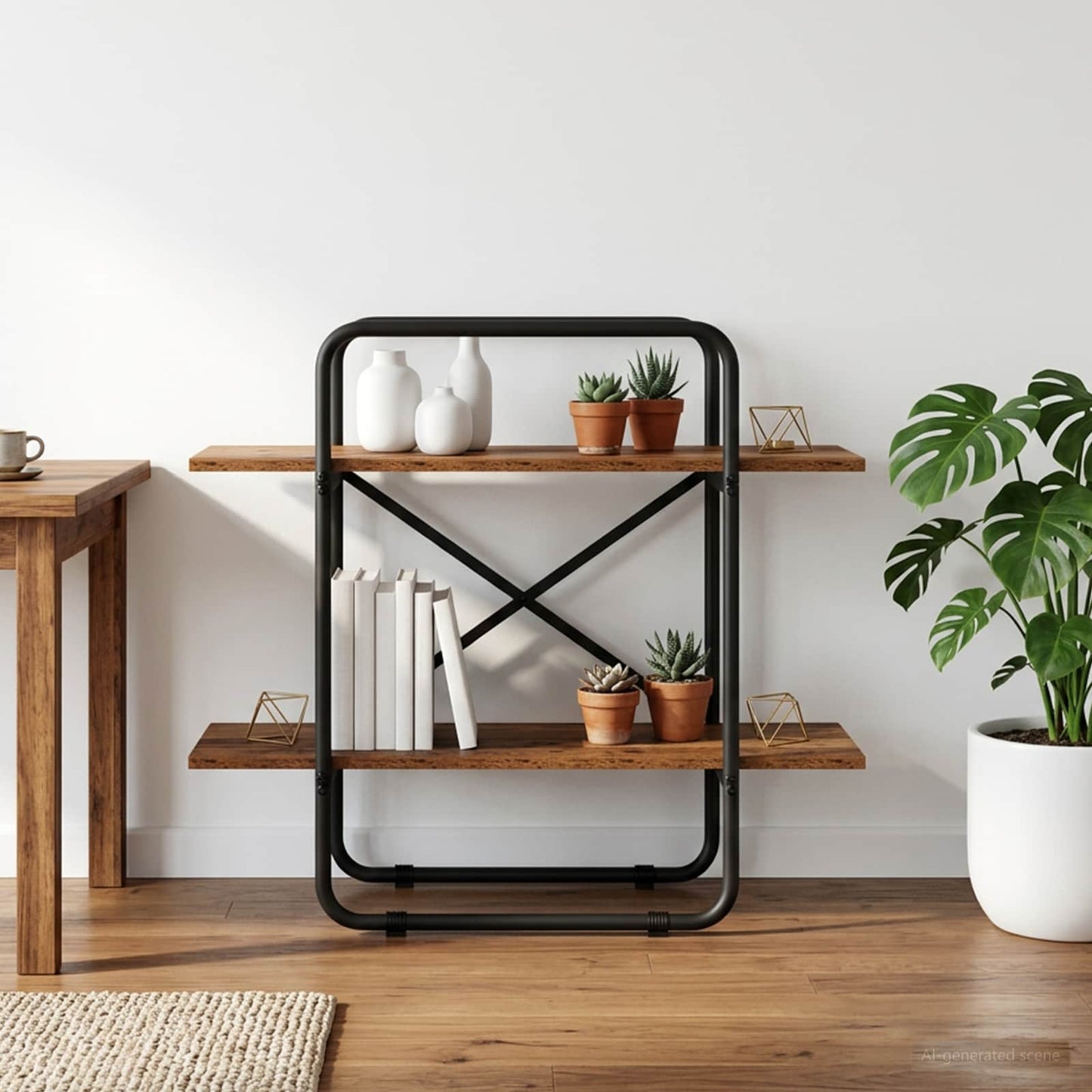 Bogreol 2 niveauer 80 x 35 x 70 cm Konstrueret træ Gammelt træ