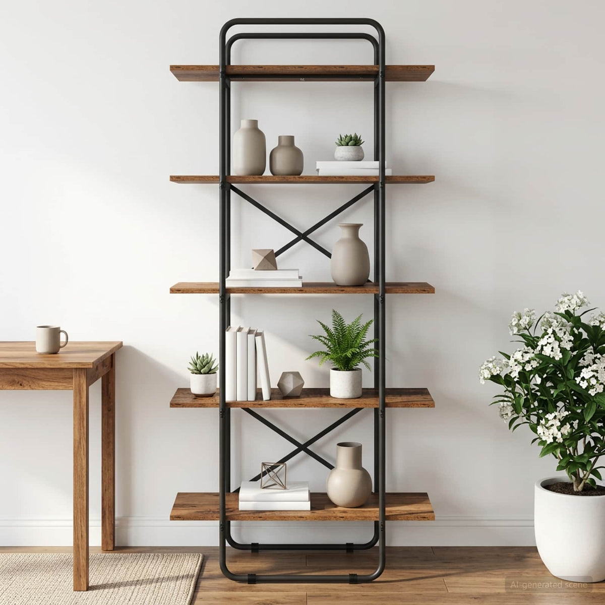 Bogreol 5 niveauer 60 x 35 x 175,5 cm PB Egetræ