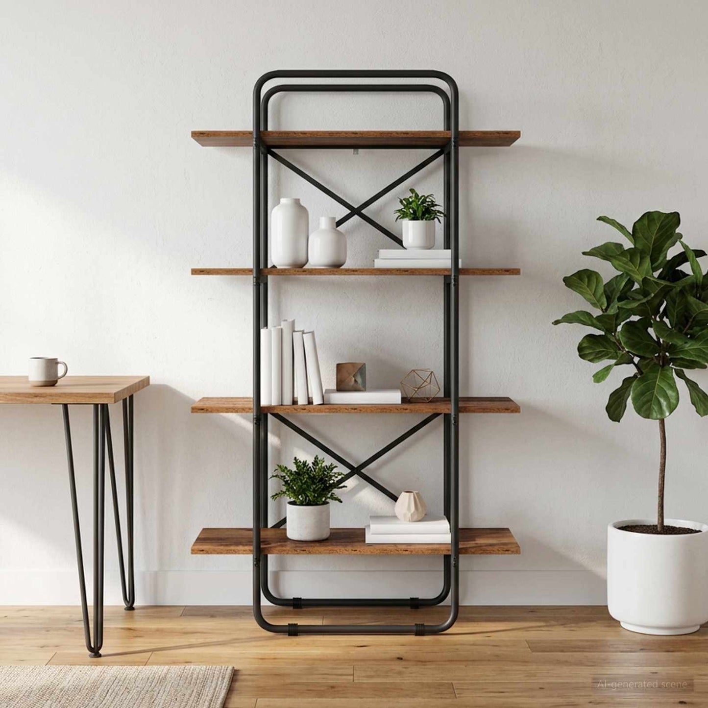 Bogreol 4 niveauer 60 x 35 x 140 cm PB Egetræ