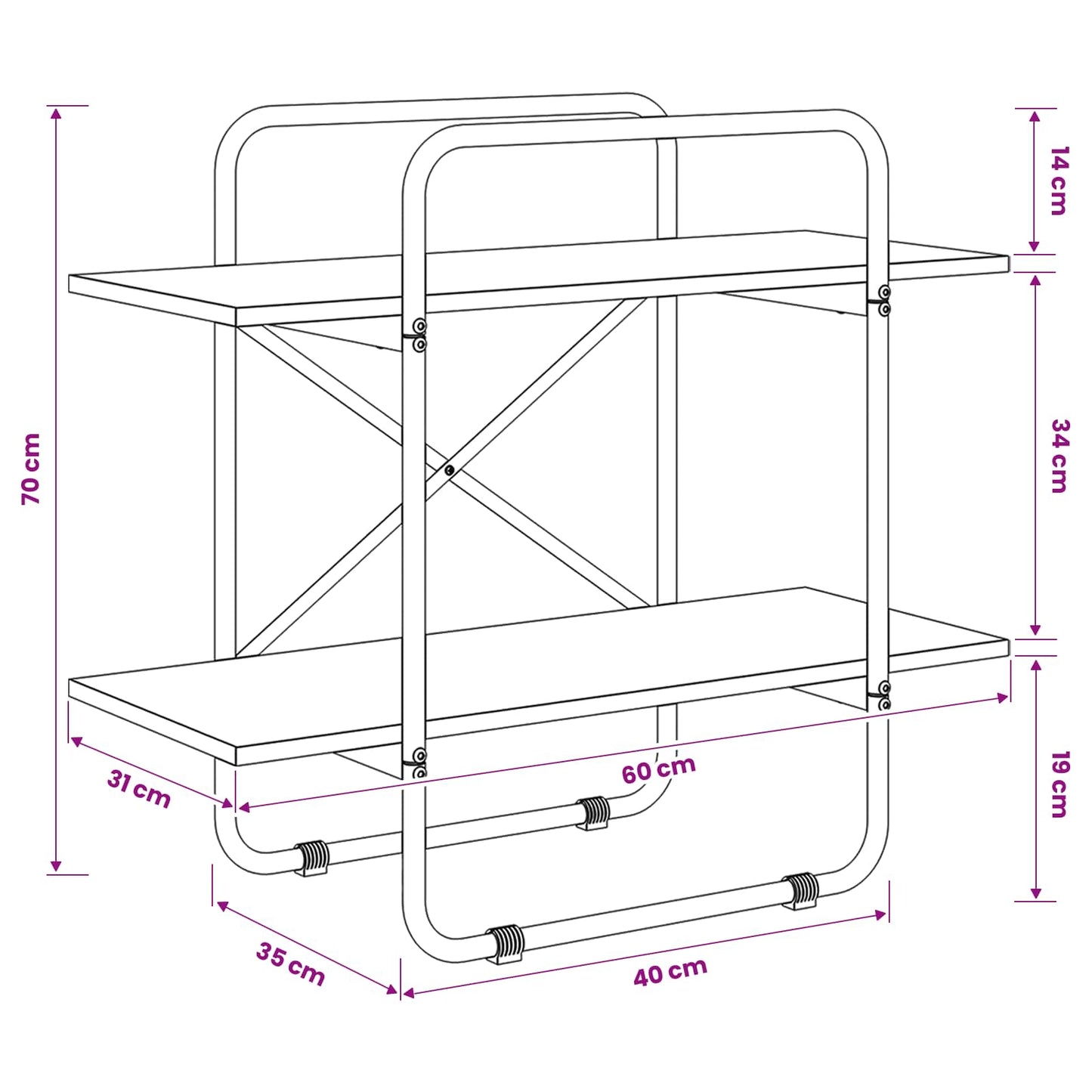 Bogreol 2 niveauer 60 x 35 x 70 cm PB Sort eg
